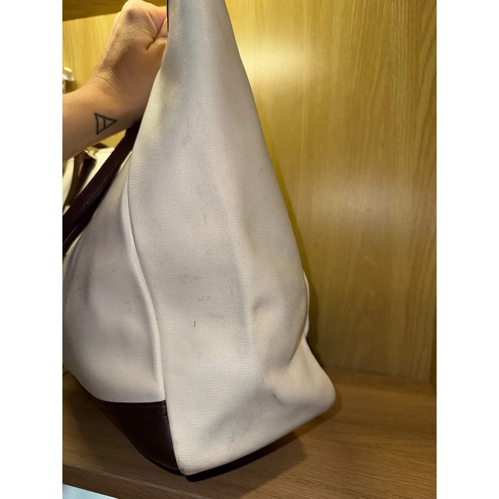 Coach Saffiano Leather City Tote Cream Brown Shoulder Bag